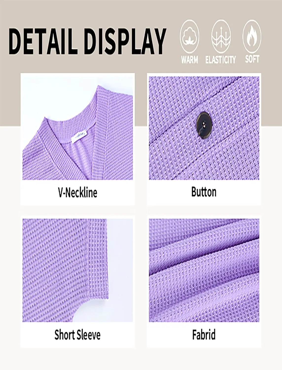 SimpleFun Womens Summer Tops Short Sleeve V Neck Waffle Knit Button Down Shirts Dressy Casual Blouses