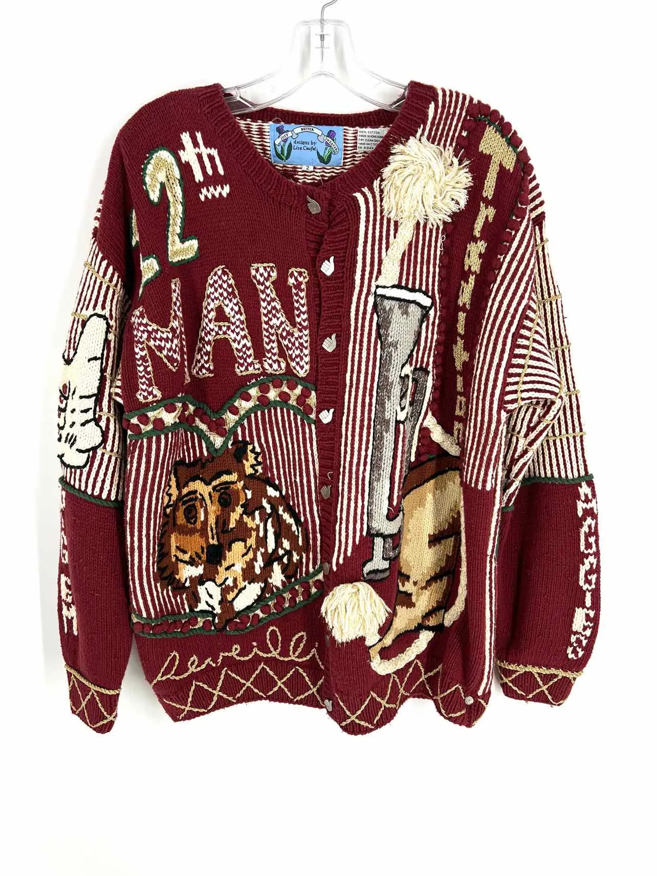 Size M/L ? Maroon/Multi Collegiate Knit Vintage Cardigan