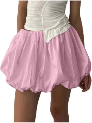 Skater Skirt Black Mini Elastic High Waist Pleated Midi Skirts for Teens Gauze Skirts for Women (RD1, S)
