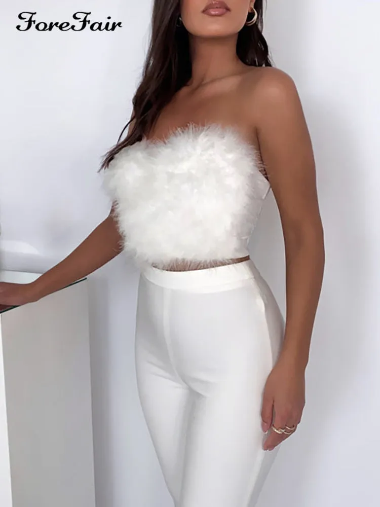 Sleeveless Feathers Crop Top