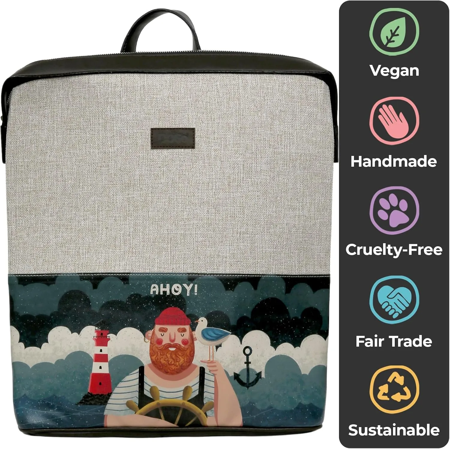 Slim Backpack for Women - Unique Design and Vegan Leather Laptop Work Travel Backpacks, Ahoy Sailor