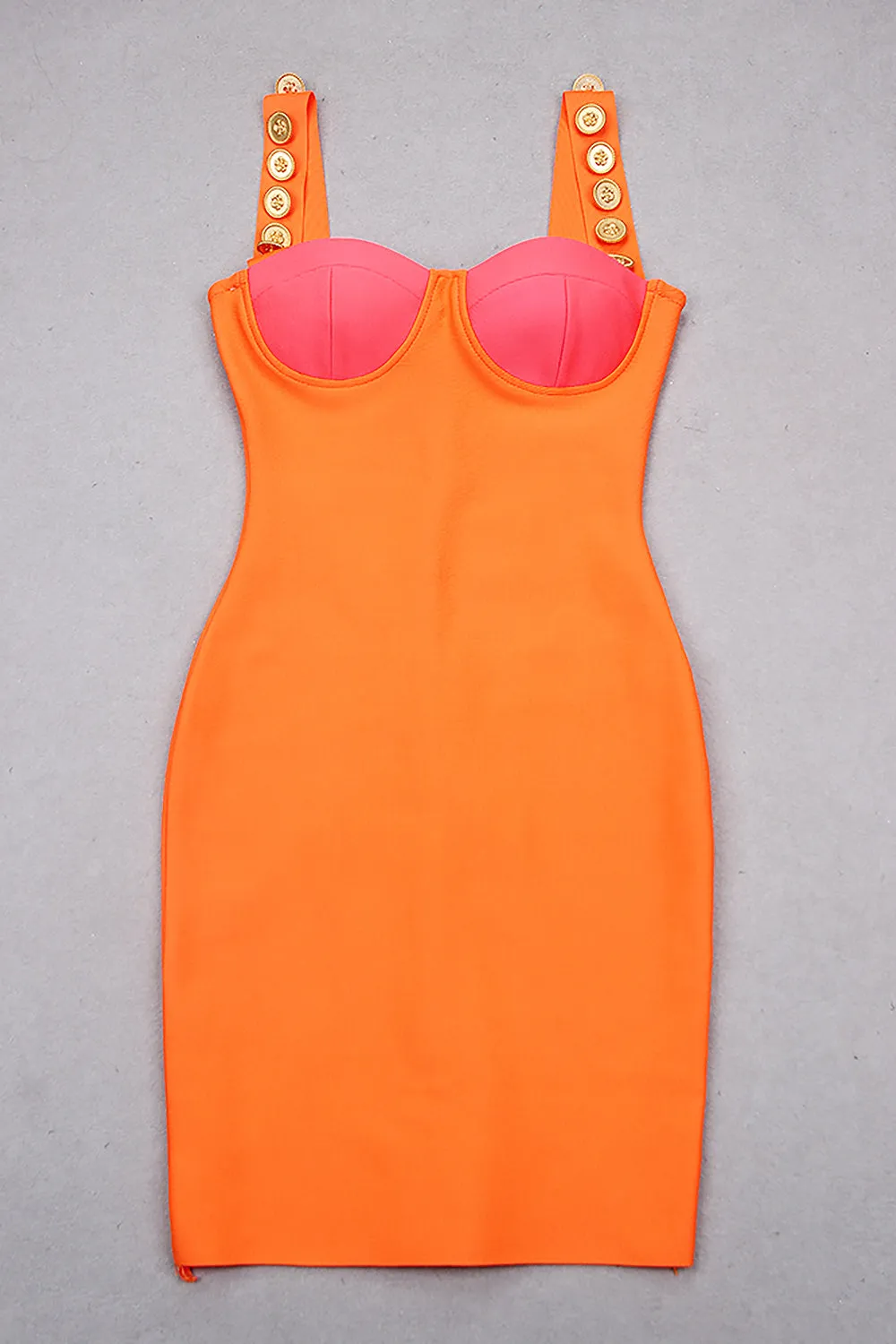 Slip Button Patchwork Mini Dress In Orange