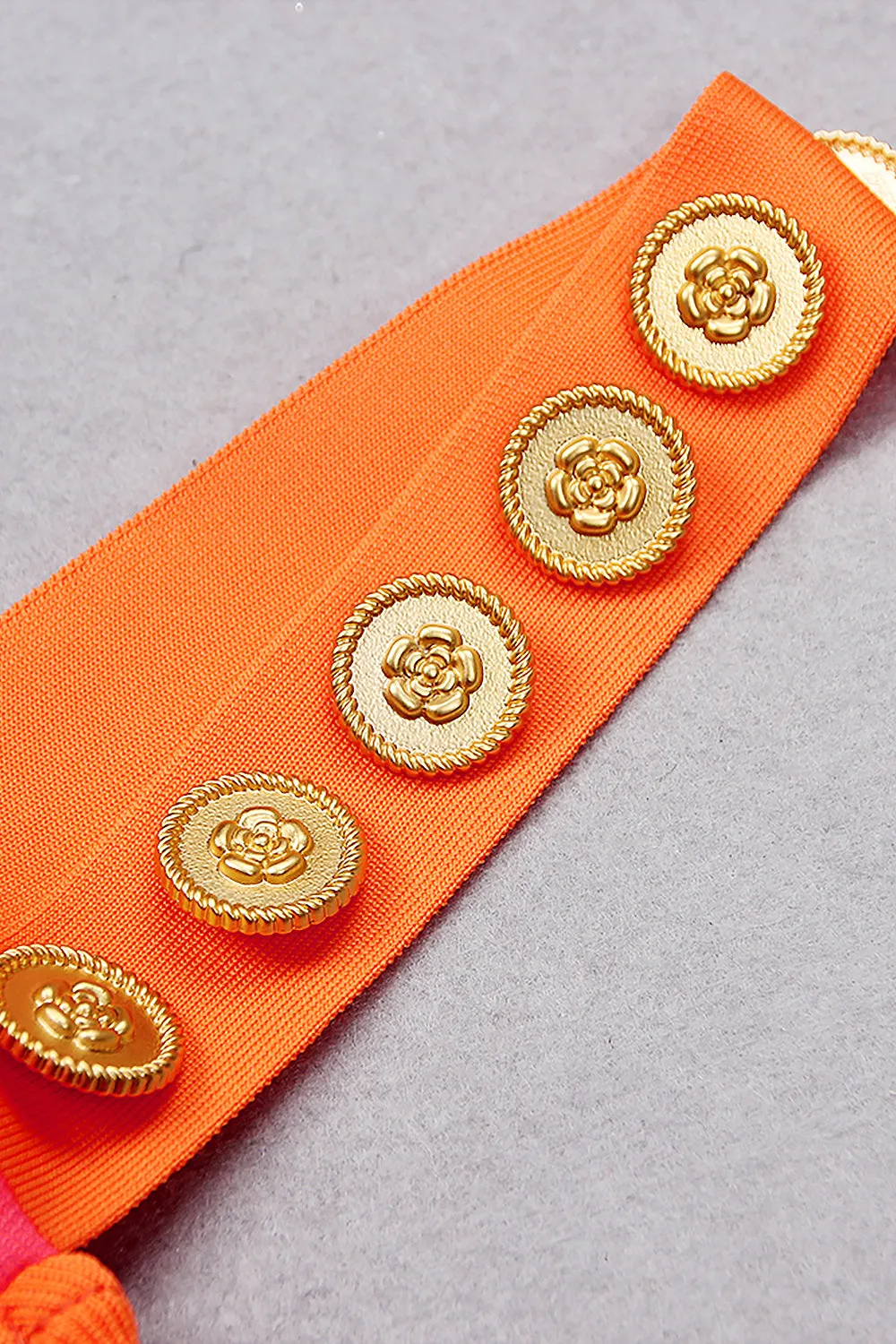 Slip Button Patchwork Mini Dress In Orange