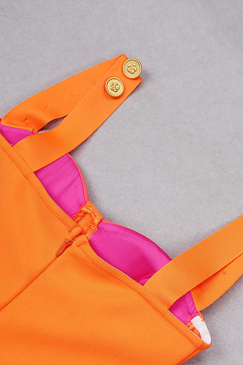 Slip Button Patchwork Mini Dress In Orange