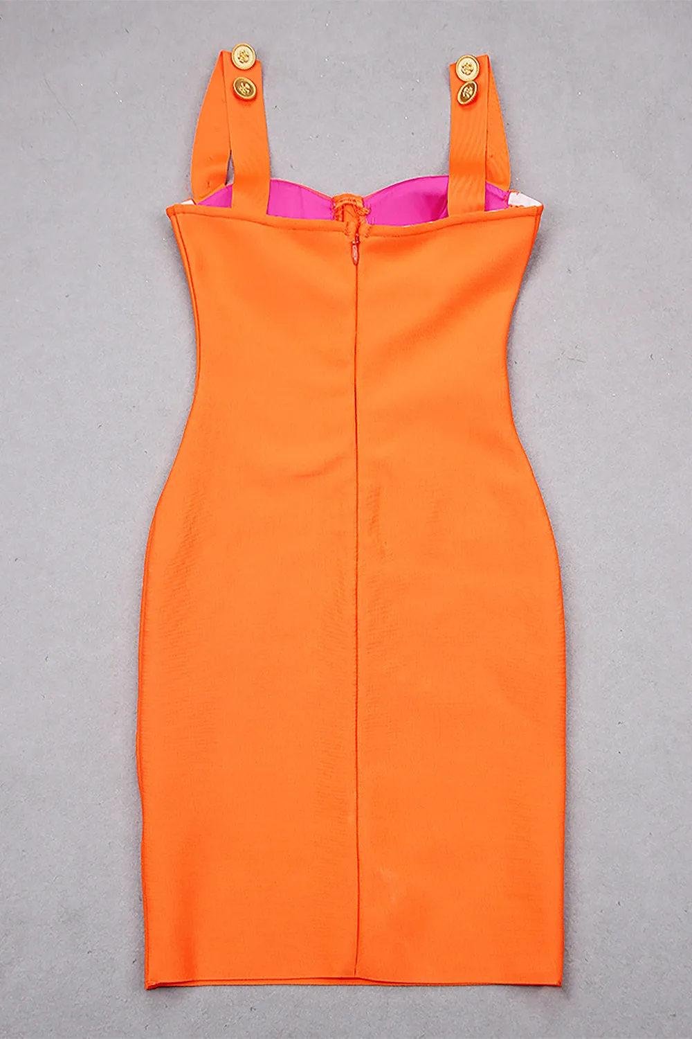 Slip Button Patchwork Mini Dress In Orange