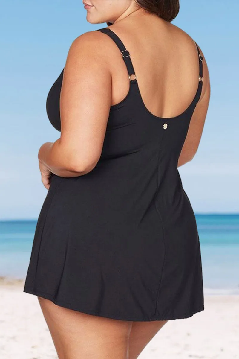 Solid Color Feminine Front Wrap Detail Tankini