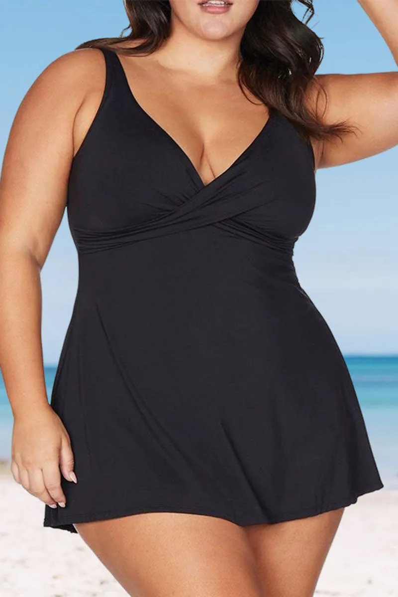 Solid Color Feminine Front Wrap Detail Tankini