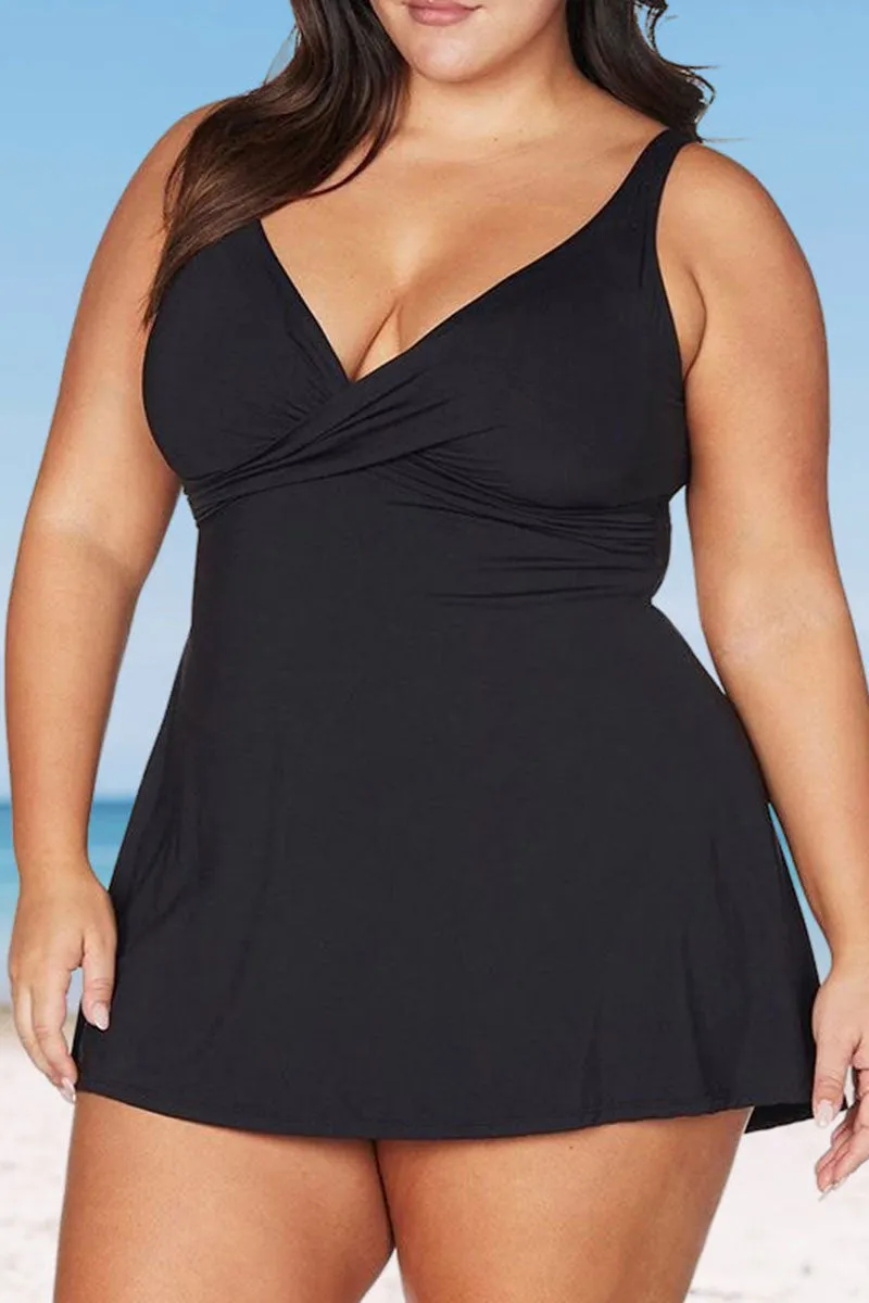 Solid Color Feminine Front Wrap Detail Tankini