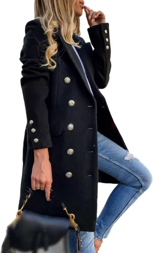 SOMTHRON Women's Winter Trench Coat Double Breasted Notched Lapel Peacoat Jacket Casual Long Overcoat