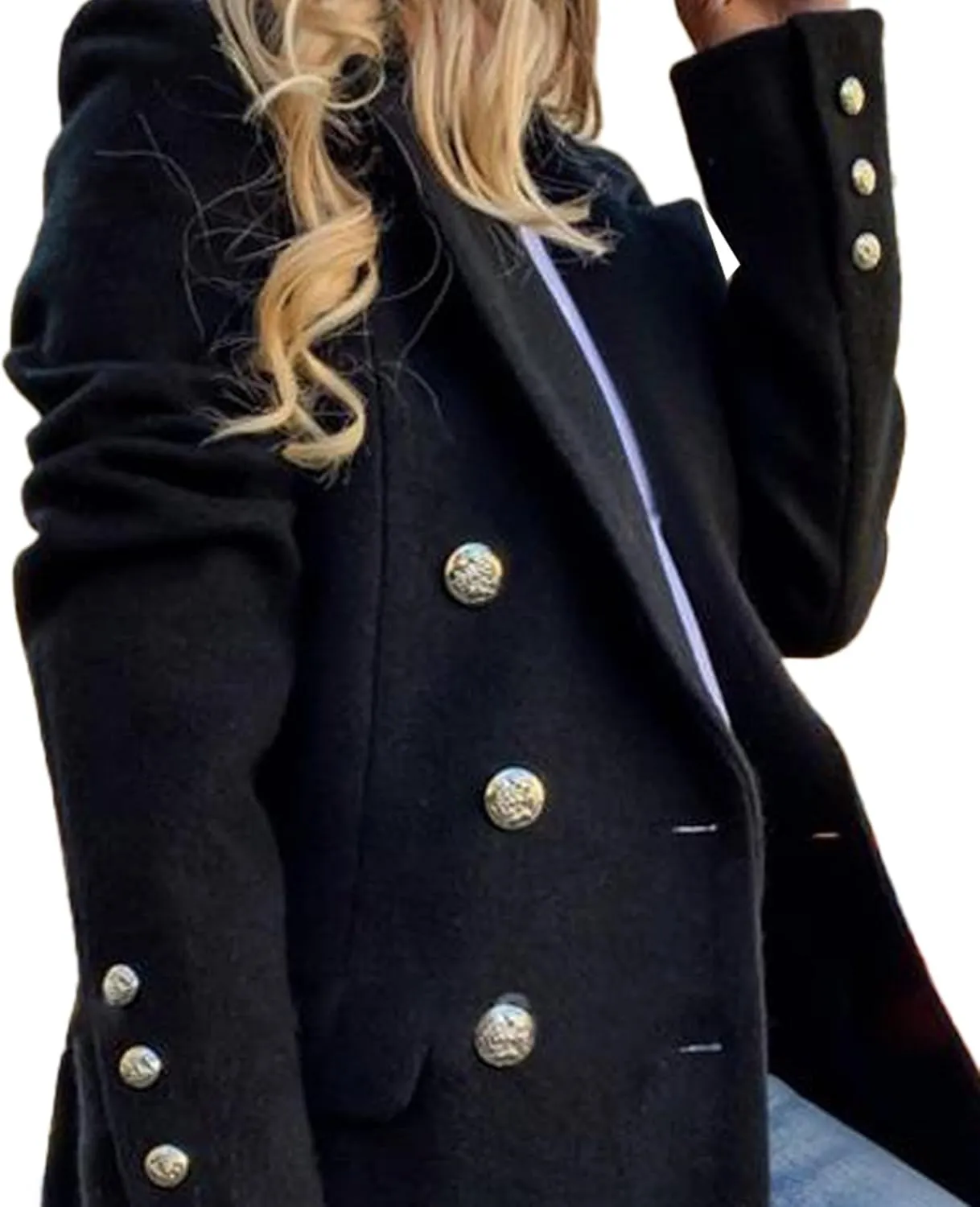 SOMTHRON Women's Winter Trench Coat Double Breasted Notched Lapel Peacoat Jacket Casual Long Overcoat
