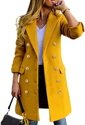 SOMTHRON Women's Winter Trench Coat Double Breasted Notched Lapel Peacoat Jacket Casual Long Overcoat