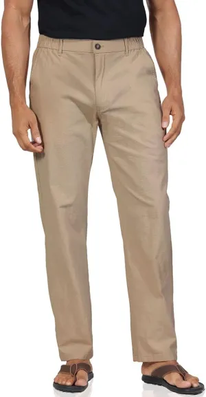 Soojun Men's Casual Linen Blend Relaxed Fit Straight Legs Elastic Waist Pants