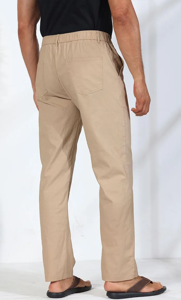 Soojun Men's Casual Linen Blend Relaxed Fit Straight Legs Elastic Waist Pants