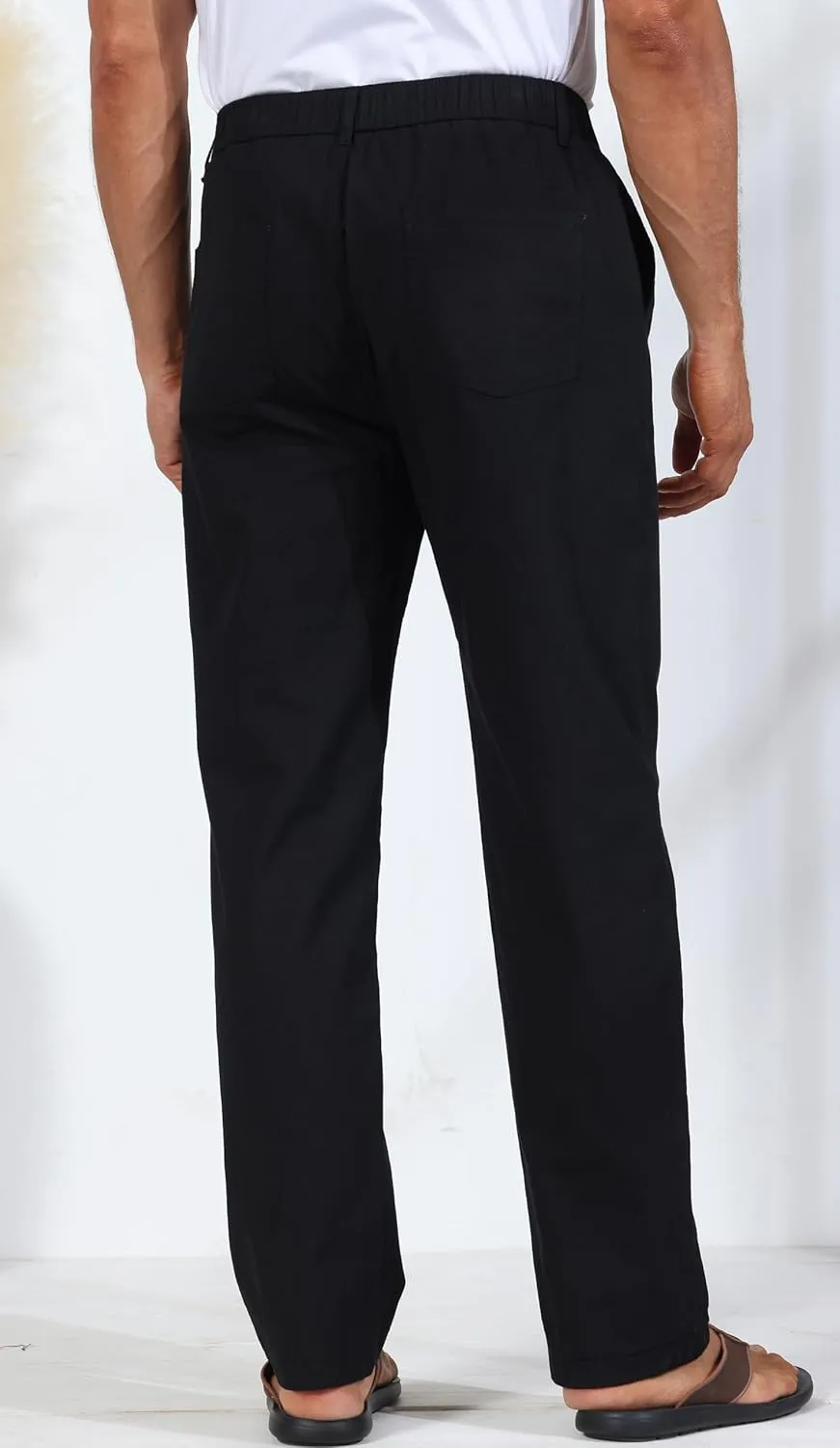 Soojun Men's Casual Linen Blend Relaxed Fit Straight Legs Elastic Waist Pants
