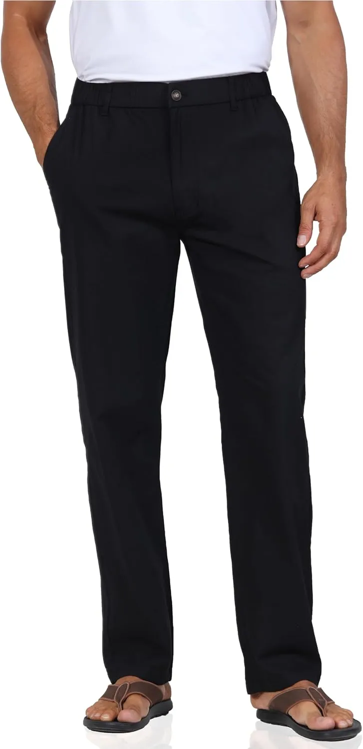 Soojun Men's Casual Linen Blend Relaxed Fit Straight Legs Elastic Waist Pants