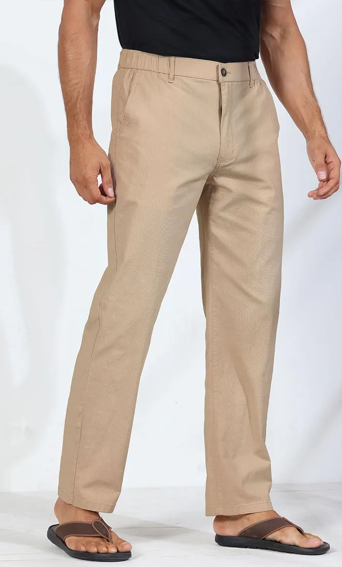 Soojun Men's Casual Linen Blend Relaxed Fit Straight Legs Elastic Waist Pants