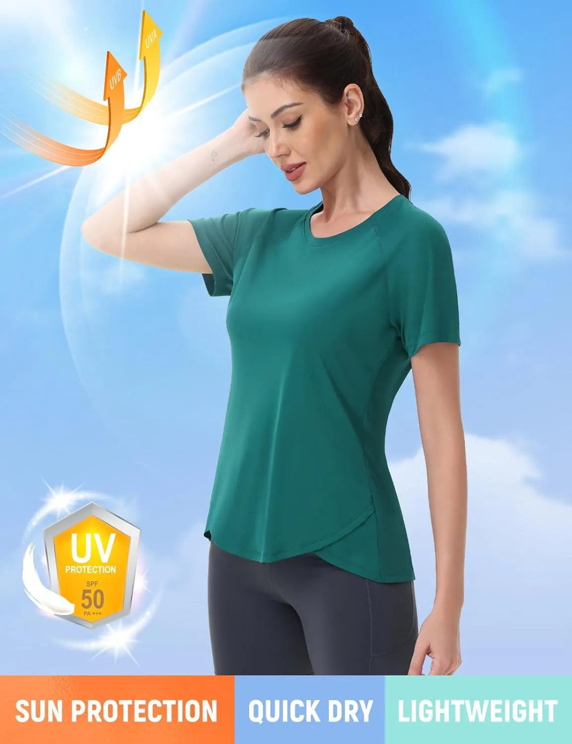 SPEXIAL Women's Short Sleeve Workout Tops Athletic Running Yoga Shirts Quick Dry T-Shirts UPF 50  Sun Shirt