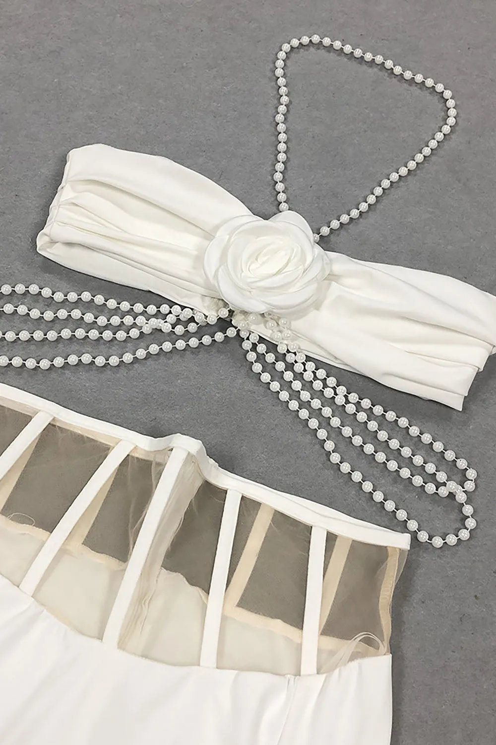 Split Halter Pearl 3D Floral Dress
