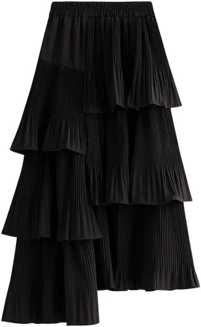 Spring and Autumn Korean Asymmetrical Pleated Cake Skirt Women's Versatile Ruffled Irregular Princess Skirt Midi Skirt