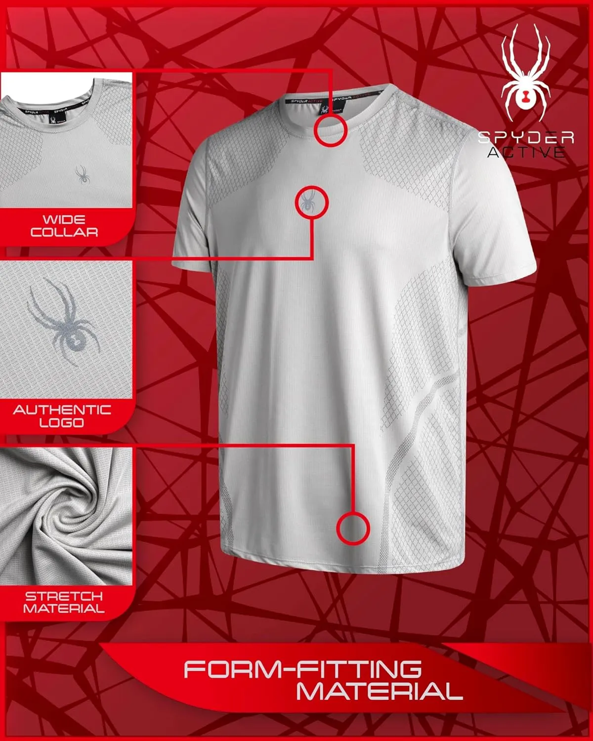 Spyder Men's Athletic T-Shirt - Short Sleeve Crew Neck Performance Workout Shirt for Men with Heatzone Placement Print (S-XL)