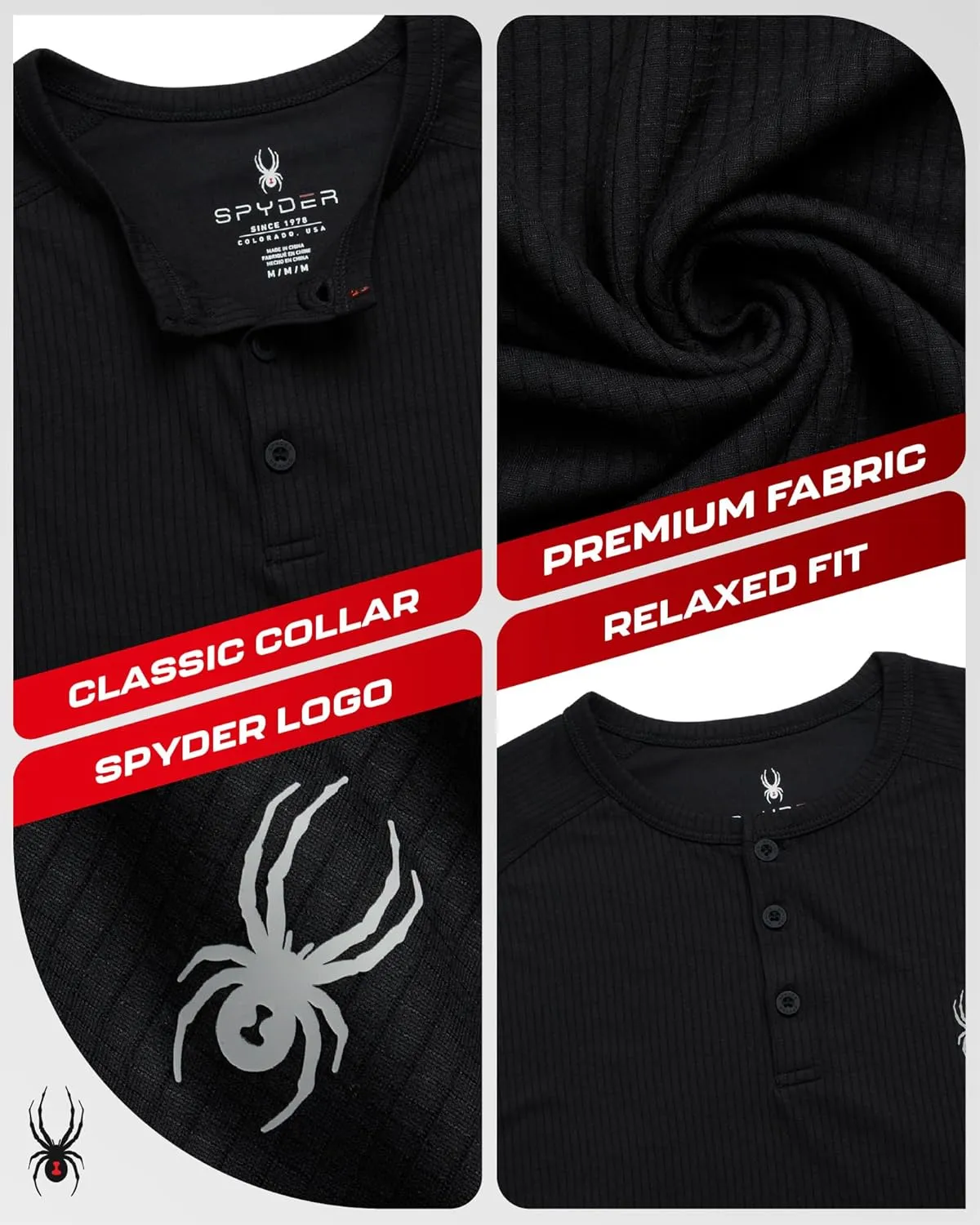 Spyder Mens Shirts - Moisture Wicking Short Sleeve Henley Shirts for Men - Lightweight Quick Dry Athletic Shirt (Sizes: S-XL)