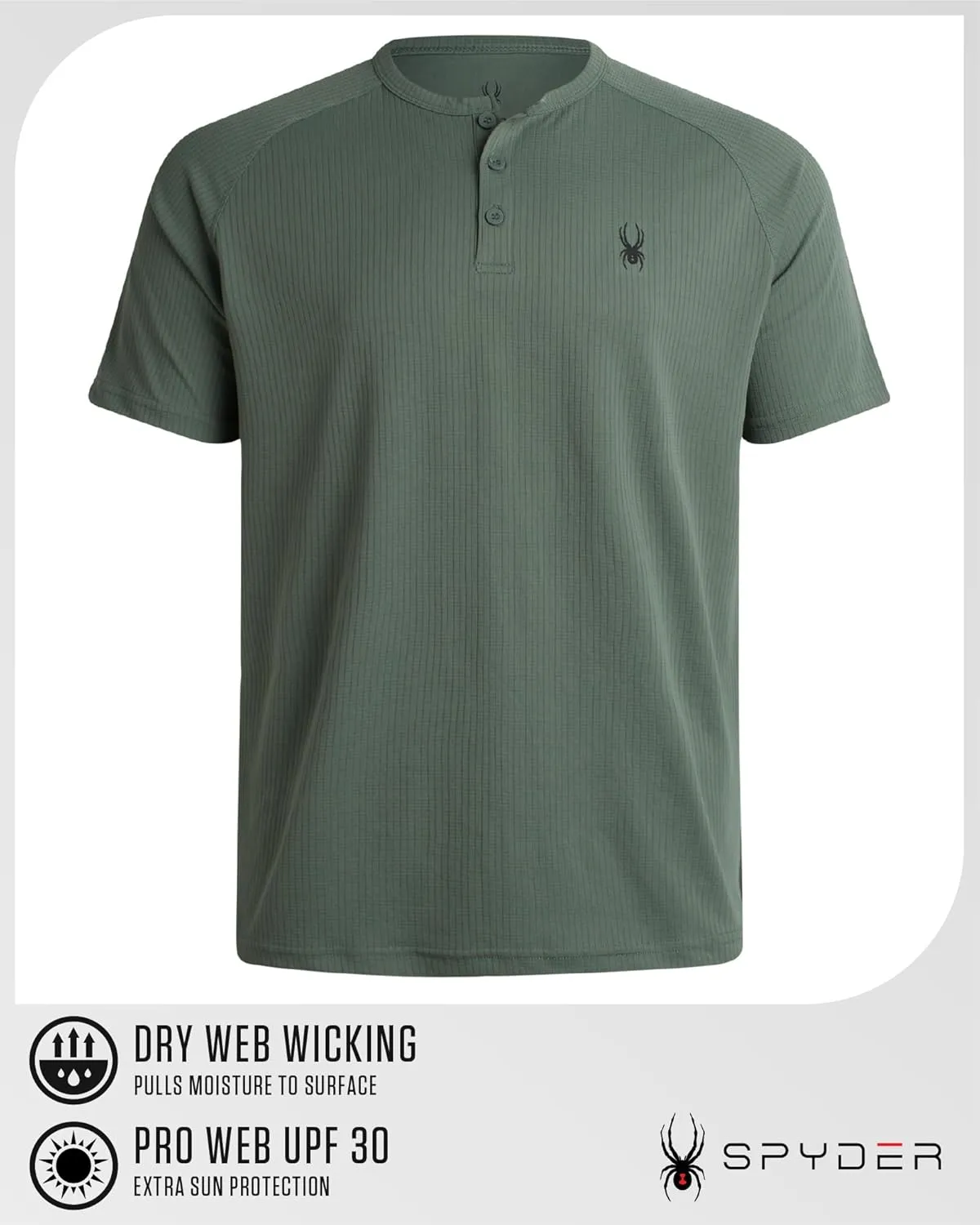 Spyder Mens Shirts - Moisture Wicking Short Sleeve Henley Shirts for Men - Lightweight Quick Dry Athletic Shirt (Sizes: S-XL)