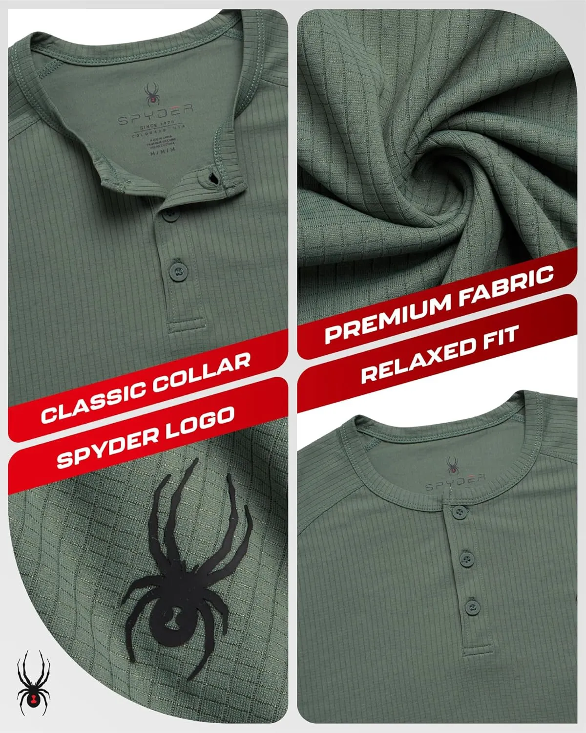 Spyder Mens Shirts - Moisture Wicking Short Sleeve Henley Shirts for Men - Lightweight Quick Dry Athletic Shirt (Sizes: S-XL)