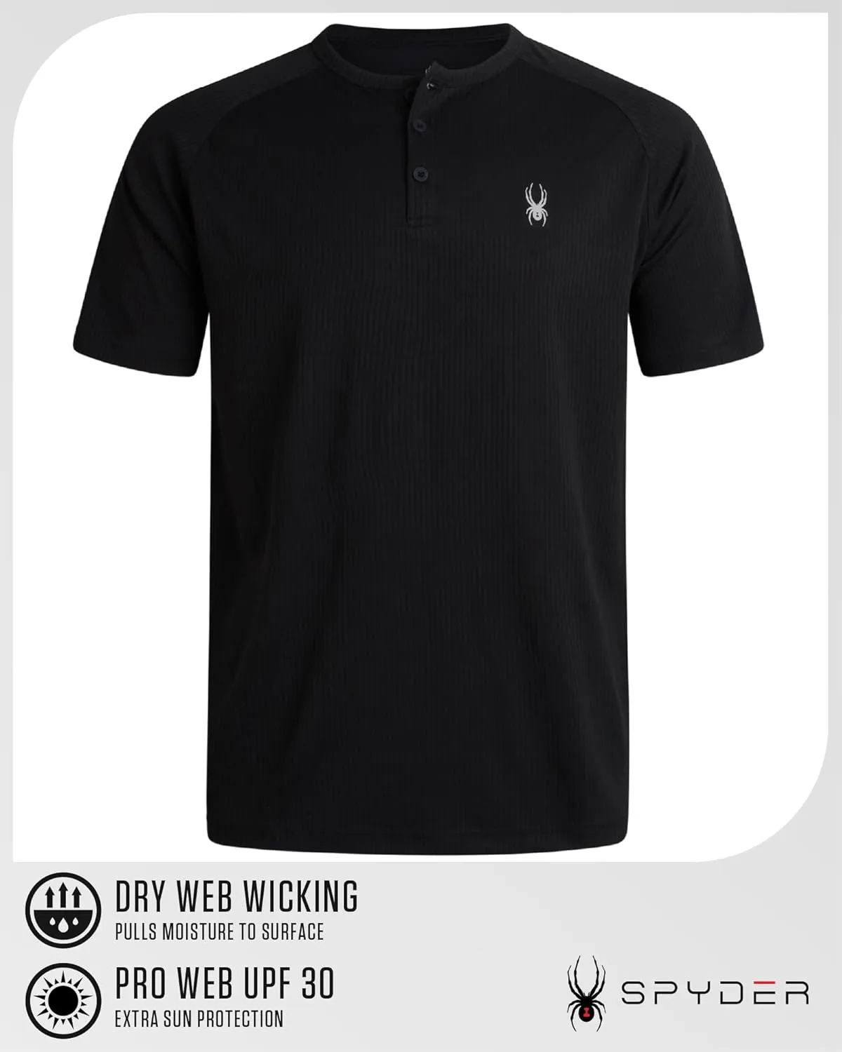 Spyder Mens Shirts - Moisture Wicking Short Sleeve Henley Shirts for Men - Lightweight Quick Dry Athletic Shirt (Sizes: S-XL)