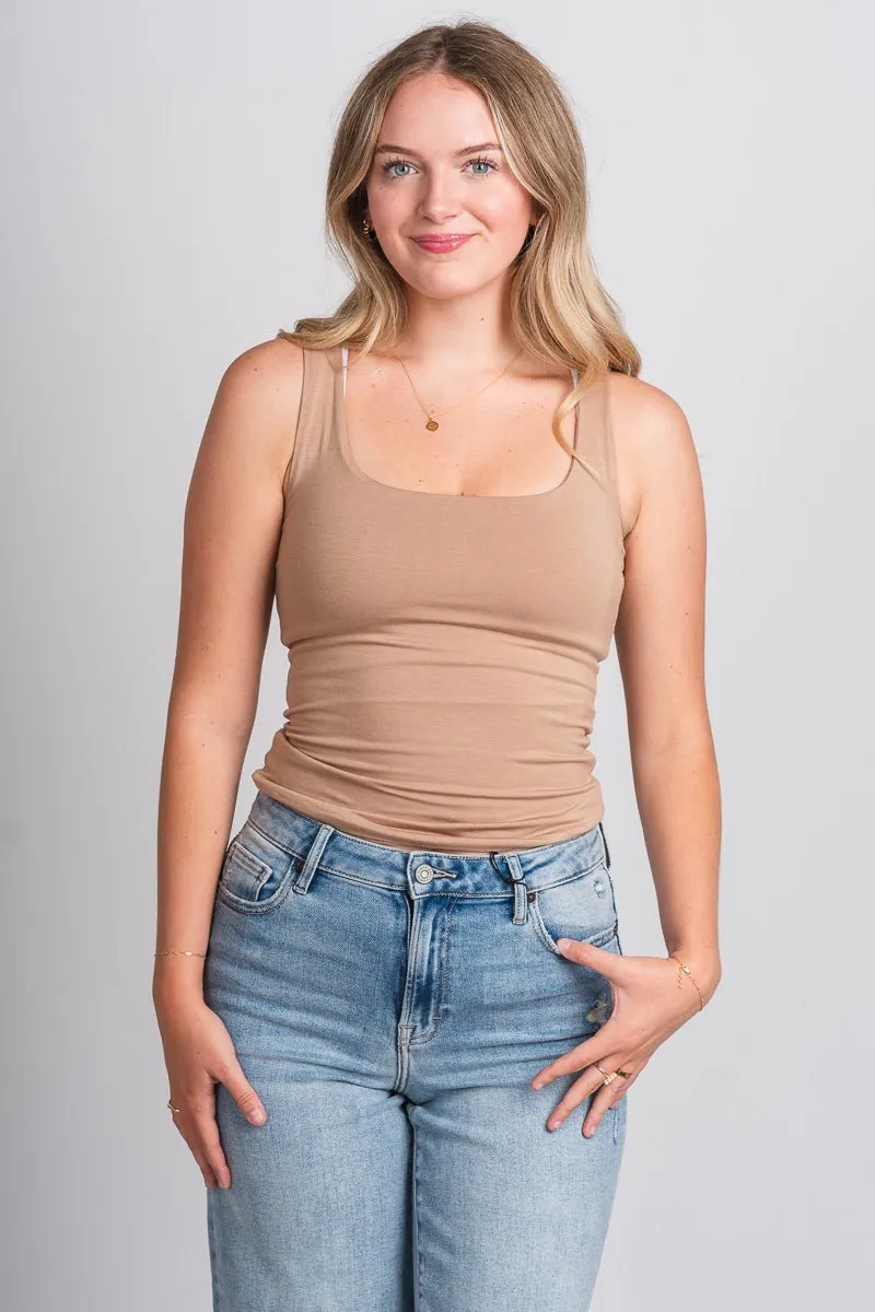 Square neck tank top taupe