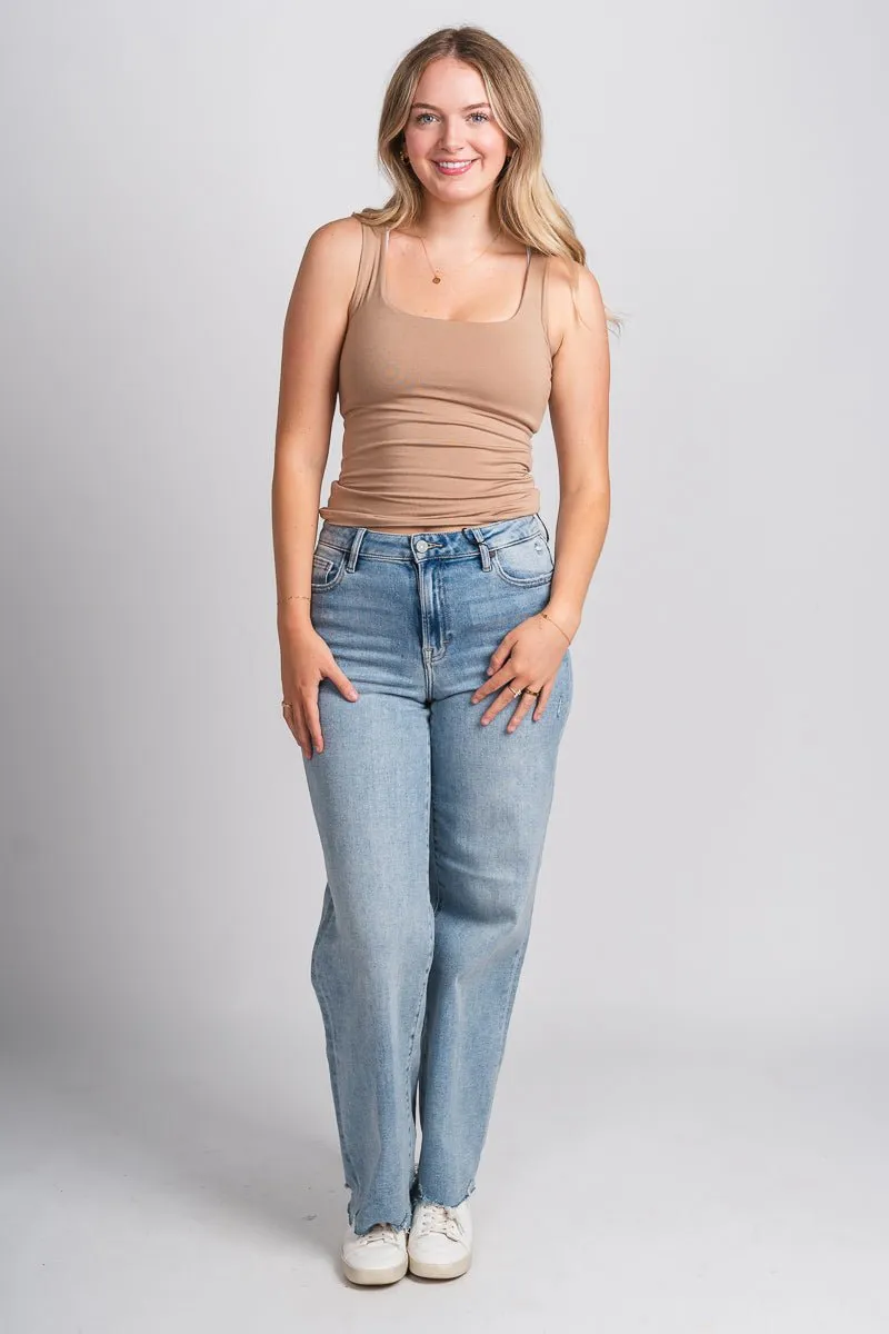 Square neck tank top taupe