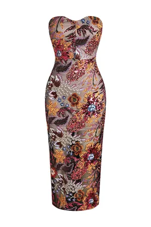 Strapless Dahlia Sequins Embroidered Maxi Dress