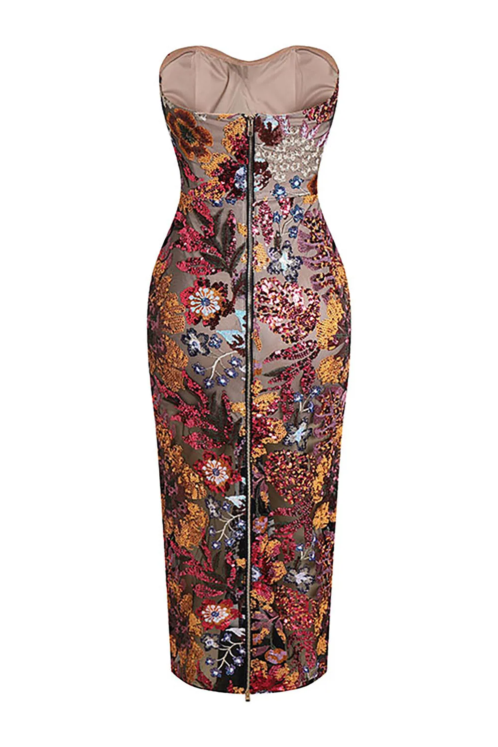 Strapless Dahlia Sequins Embroidered Maxi Dress