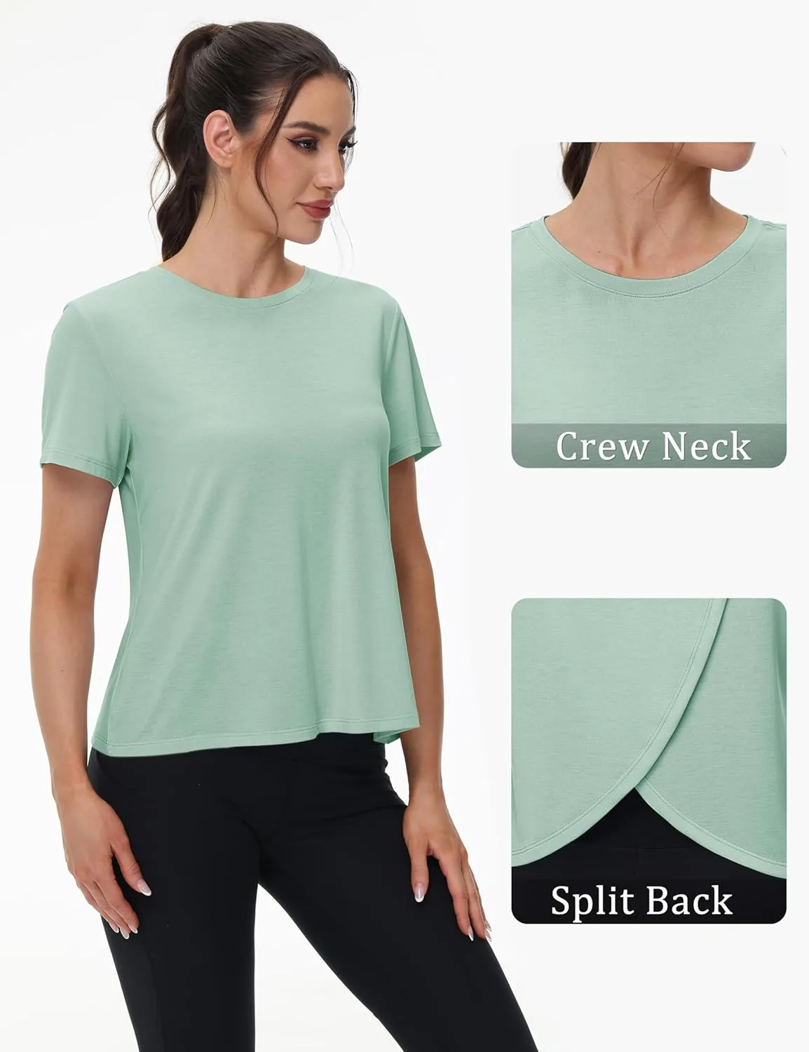 TACVASEN Workout Tops for Women Short Sleeve Cropped Split Back Athletic Shirts Breathable Exercise Running Gym Shirts