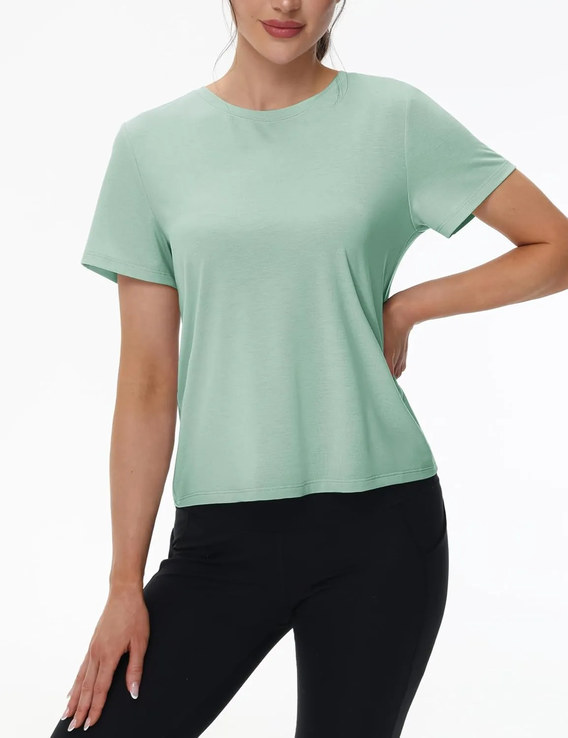 TACVASEN Workout Tops for Women Short Sleeve Cropped Split Back Athletic Shirts Breathable Exercise Running Gym Shirts