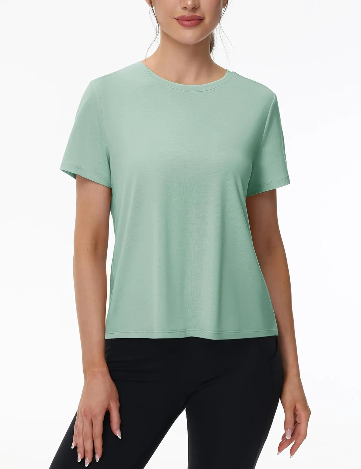 TACVASEN Workout Tops for Women Short Sleeve Cropped Split Back Athletic Shirts Breathable Exercise Running Gym Shirts