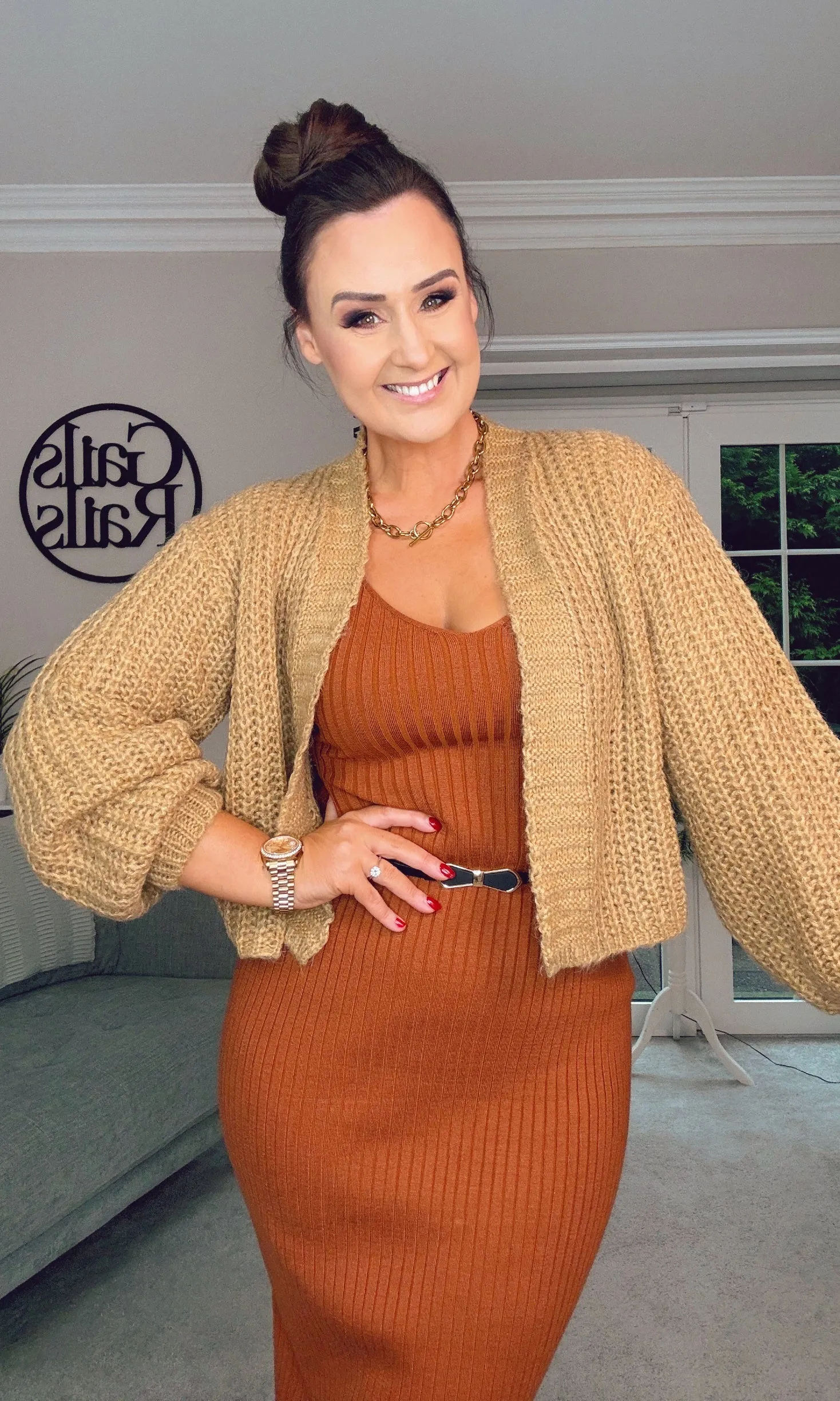 TAN OVERSIZED CHUNKY KNIT CARDIGAN