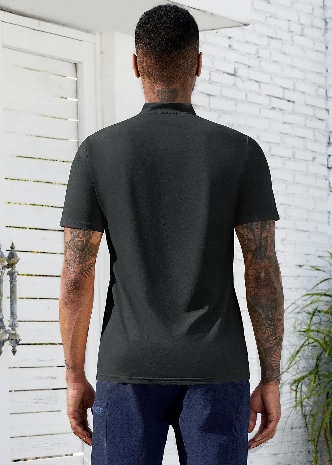 TAPULCO Collarless Golf Shirts for Men Quick Dry Color Block Breathable Soft Athletic Casual Daily T-Shirts