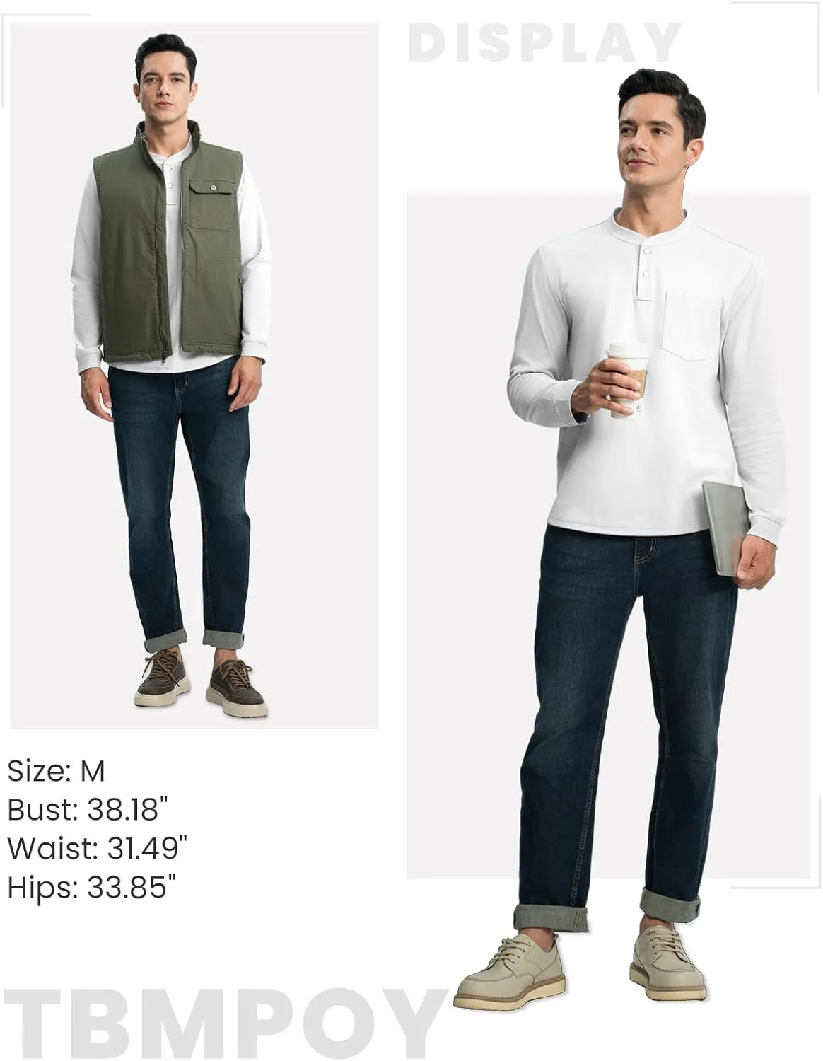 TBMPOY Men's Henley Shirts Golf Long Sleeve Shirts Moisture Wicking Button Loose Fit with Pockets Quick Dry