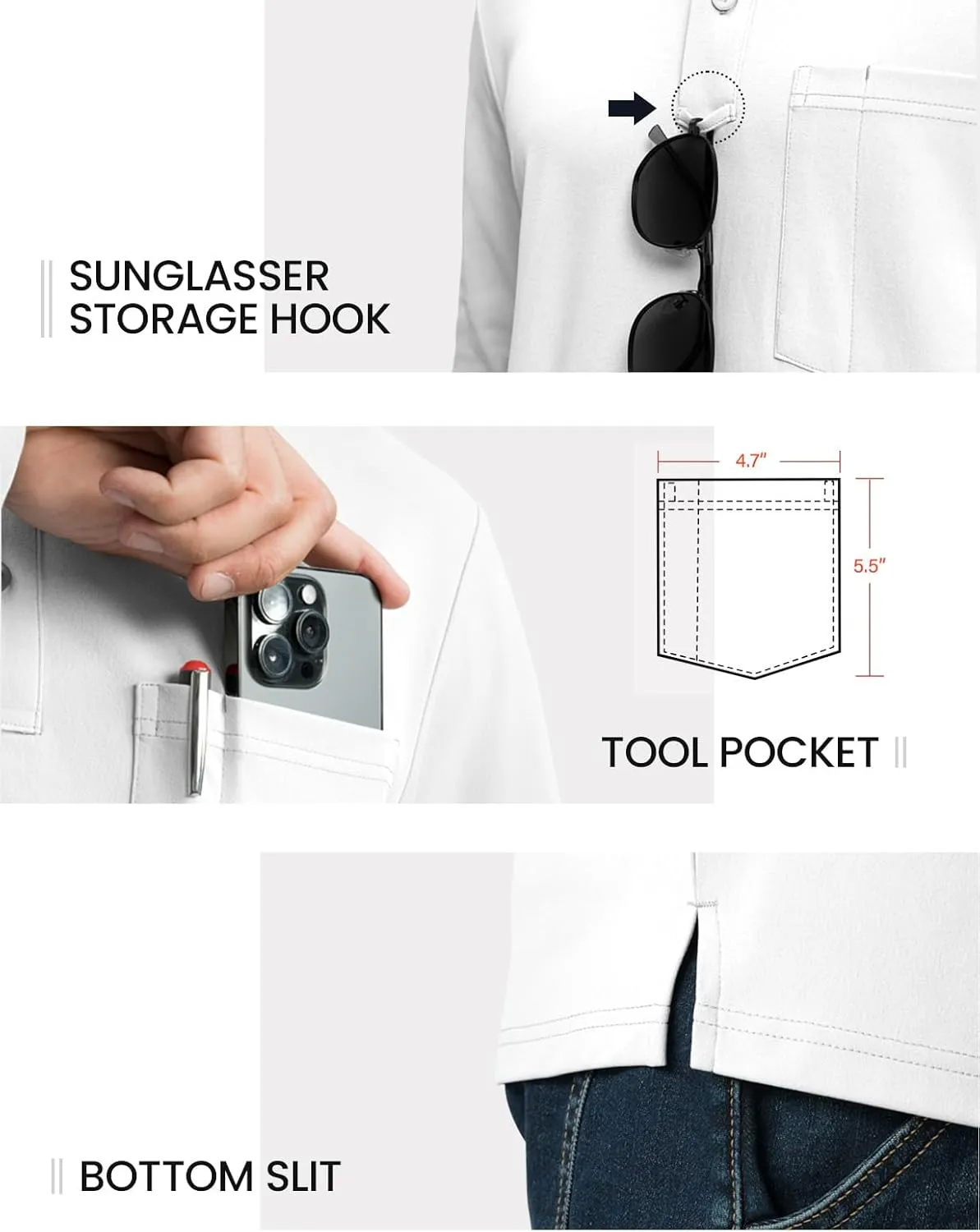 TBMPOY Men's Henley Shirts Golf Long Sleeve Shirts Moisture Wicking Button Loose Fit with Pockets Quick Dry