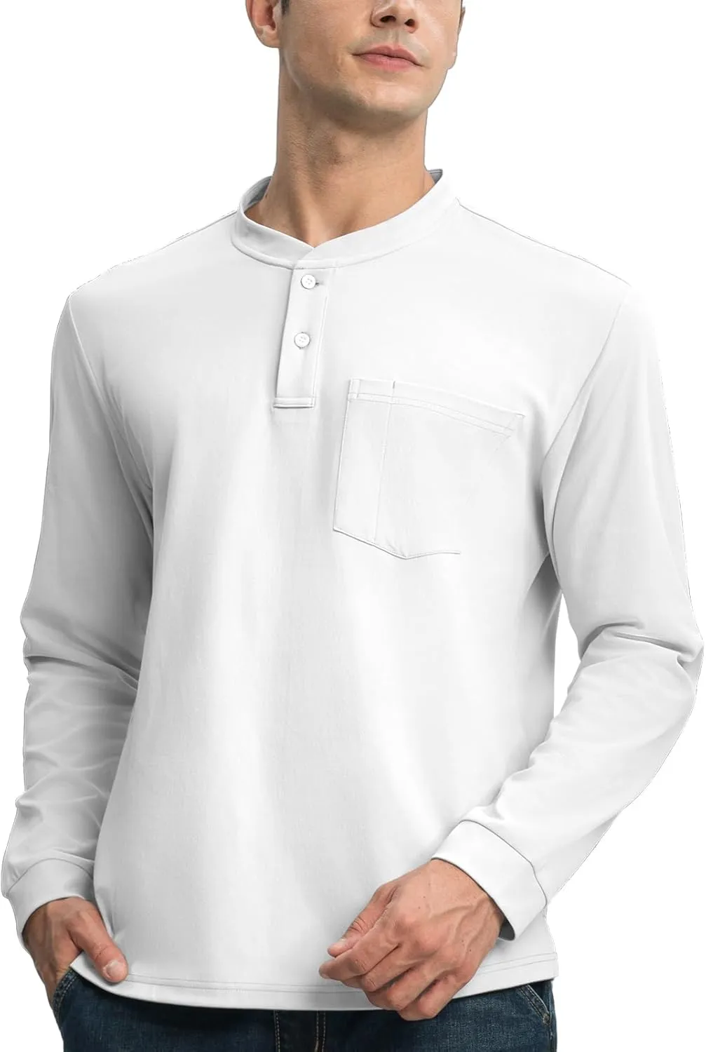 TBMPOY Men's Henley Shirts Golf Long Sleeve Shirts Moisture Wicking Button Loose Fit with Pockets Quick Dry