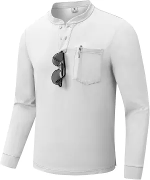 TBMPOY Men's Henley Shirts Golf Long Sleeve Shirts Moisture Wicking Button Loose Fit with Pockets Quick Dry