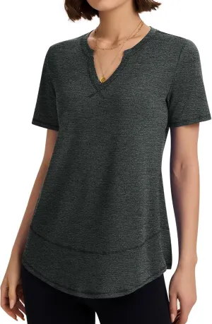 TCOT Women's Short Sleeve Workout Tops Loose Fit Athletic Tees V Neck Running Shirts Yoga Tee Gym Shirts