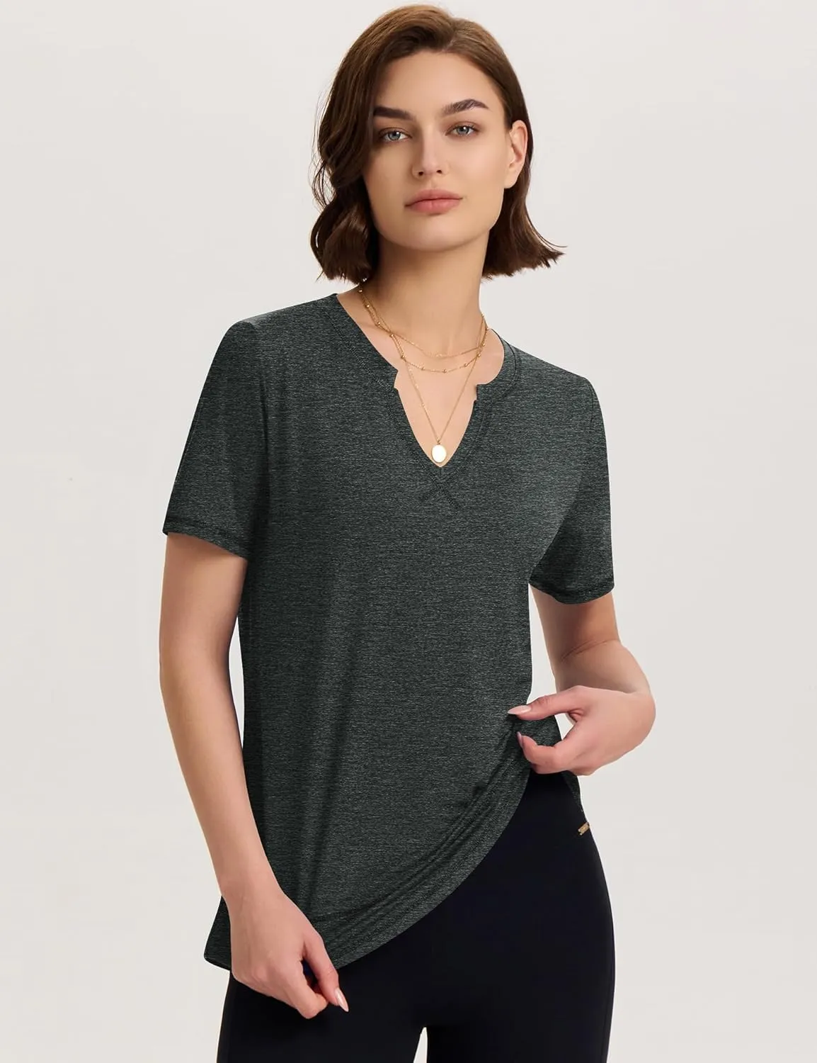 TCOT Women's Short Sleeve Workout Tops Loose Fit Athletic Tees V Neck Running Shirts Yoga Tee Gym Shirts