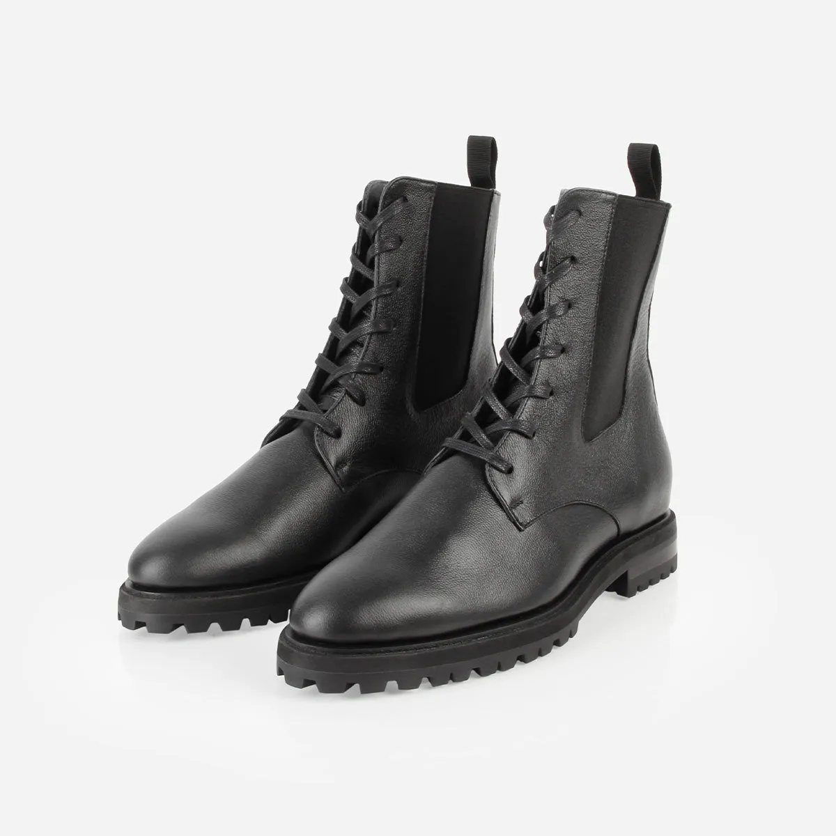 The Kit Combat Boot Black Micro Pebble