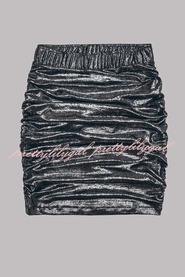 The Perfect Match Glitter Fabric Ruched Elastic Waist Mini Skirt