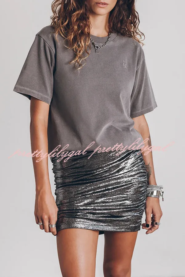 The Perfect Match Glitter Fabric Ruched Elastic Waist Mini Skirt