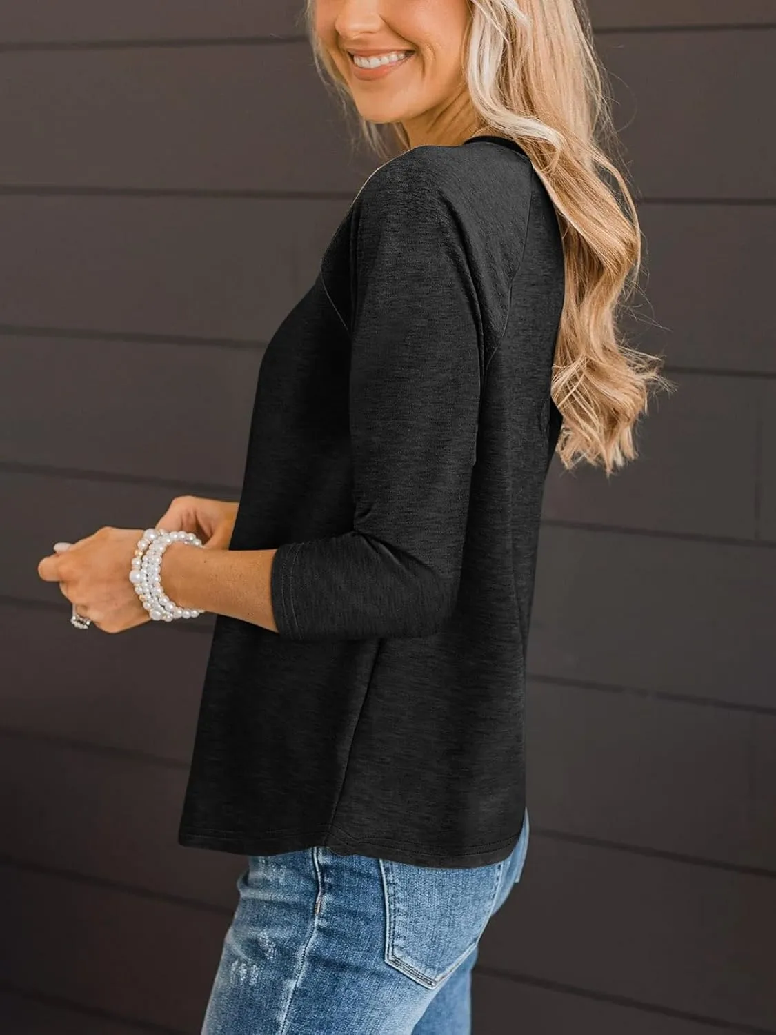 TICTICMIMI Women's V Neck 3/4 Sleeve Tops Casual T Shirts Basic Summer Tees Loose Fit Pullover Tunic