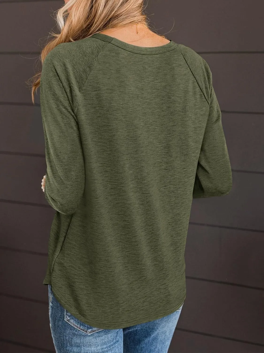 TICTICMIMI Women's V Neck 3/4 Sleeve Tops Casual T Shirts Basic Summer Tees Loose Fit Pullover Tunic