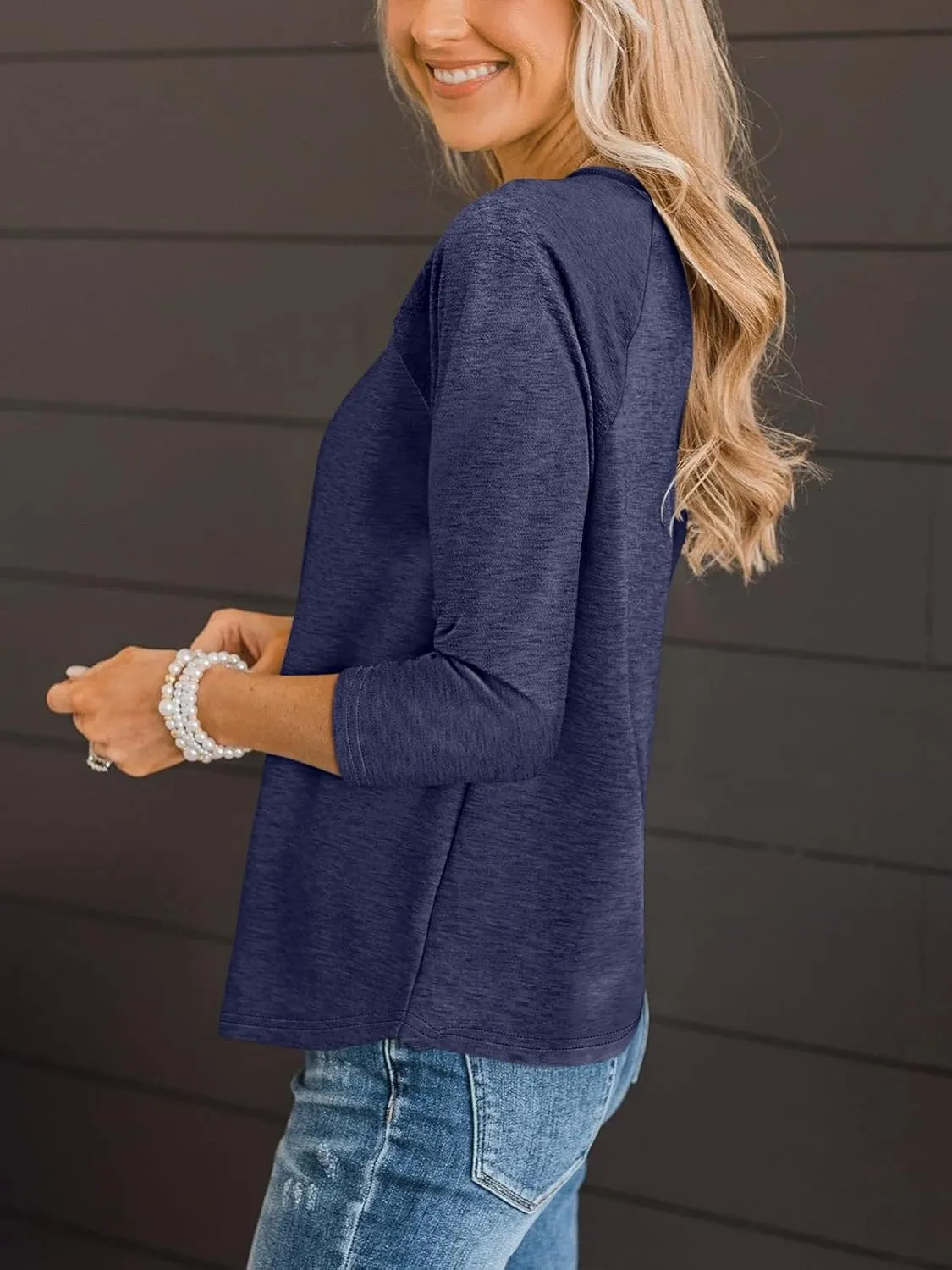 TICTICMIMI Women's V Neck 3/4 Sleeve Tops Casual T Shirts Basic Summer Tees Loose Fit Pullover Tunic