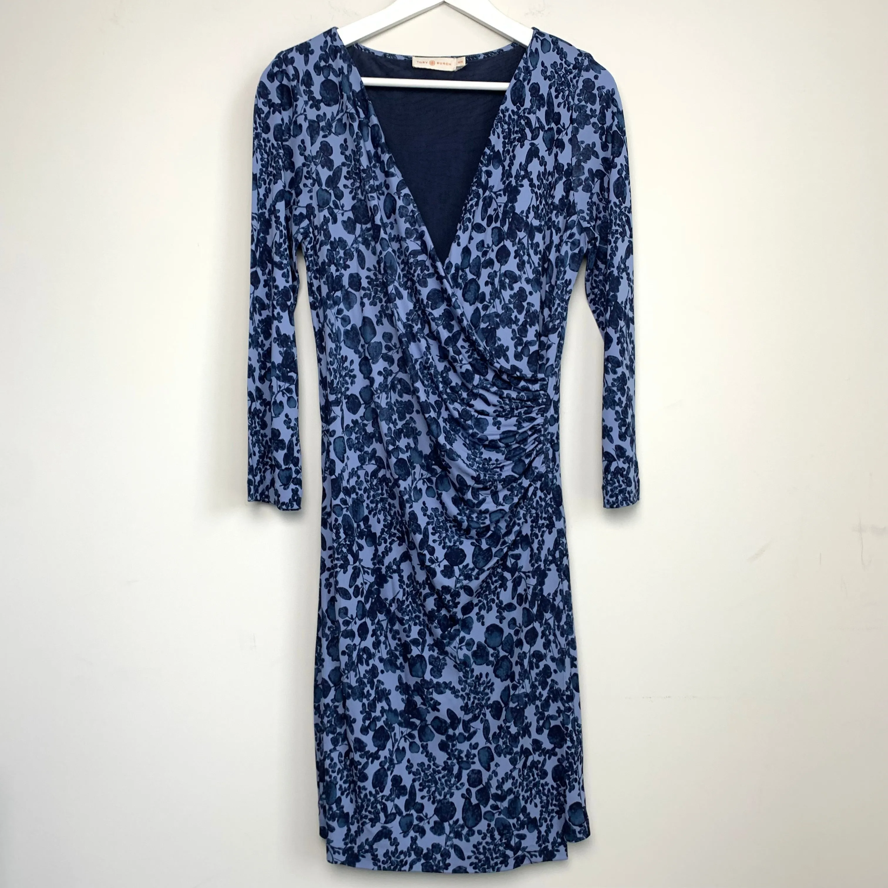 Tory Burch Michele Wrap Dress Size Medium Blue Floral